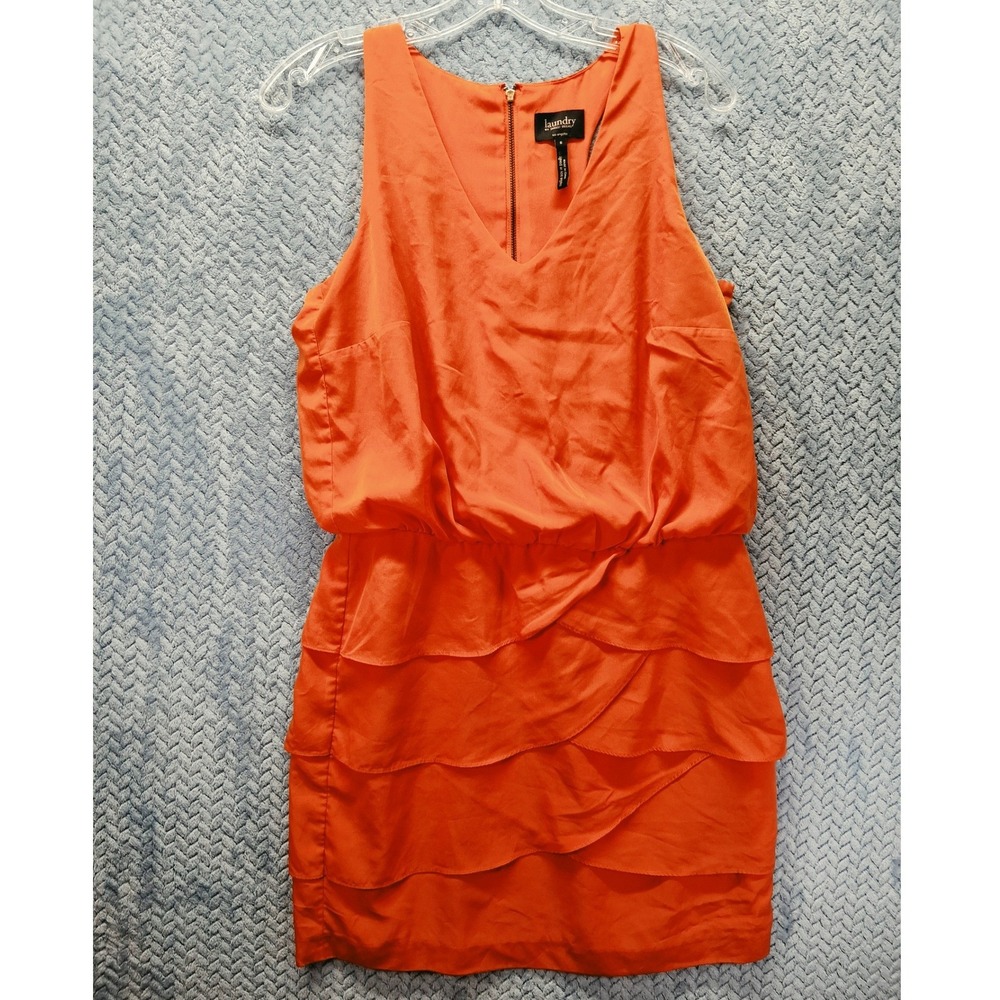Laundry by Shelli Segal Orange Tiered Sleeveless V-Neck Cocktail Dress Size 6